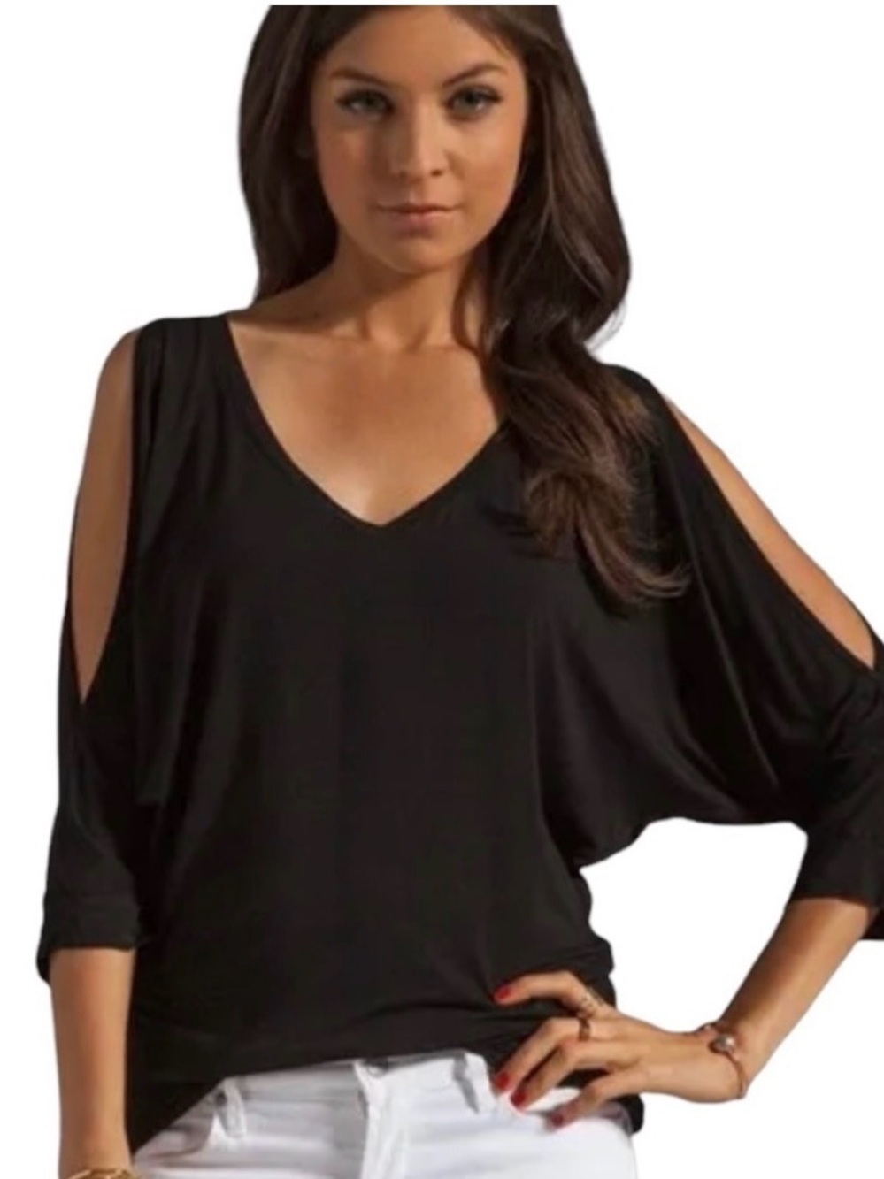 Michael Stars Black V-Neck Cold-Shoulder Top 
NWT